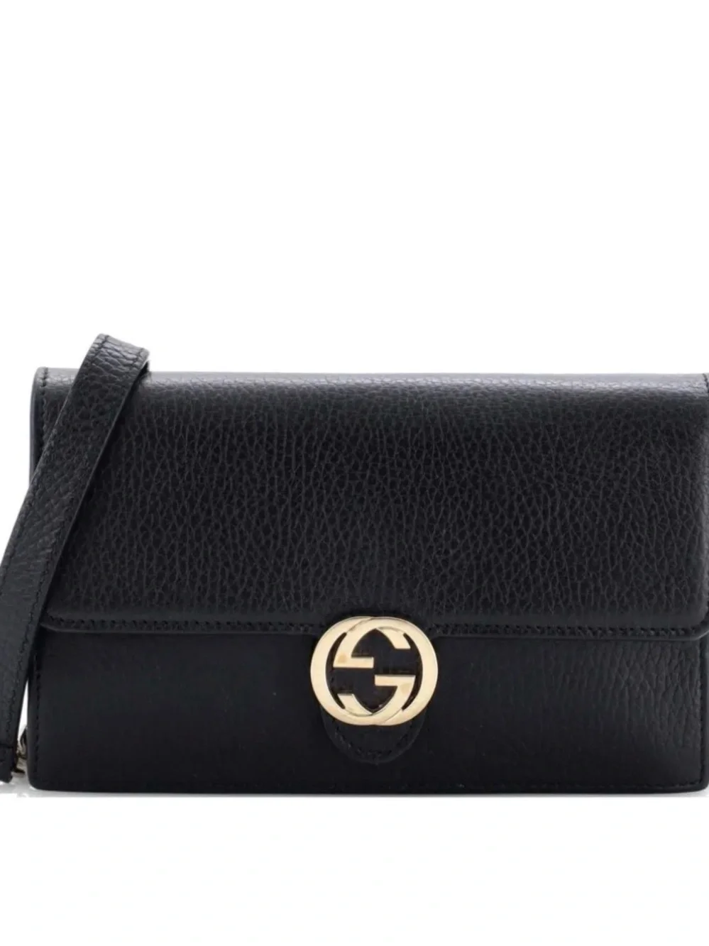 Black Leather Crossbody Bag with Gold Logo